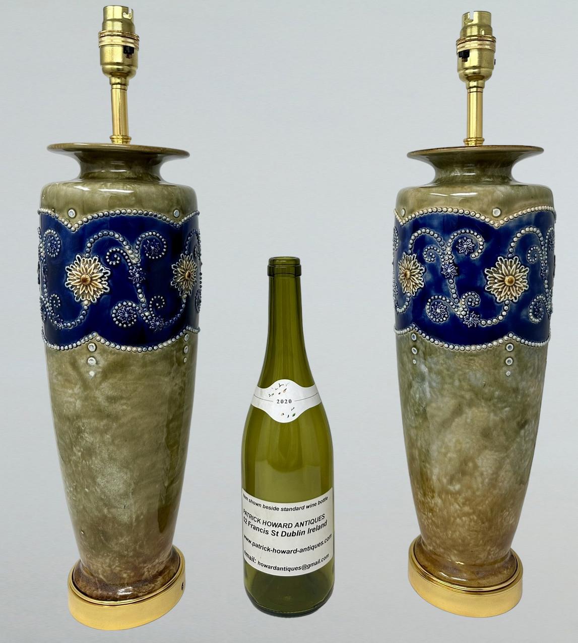 Antique Pair Porcelain Royal Doulton Ceramic Art Nouveau Electric Table Lamps  6