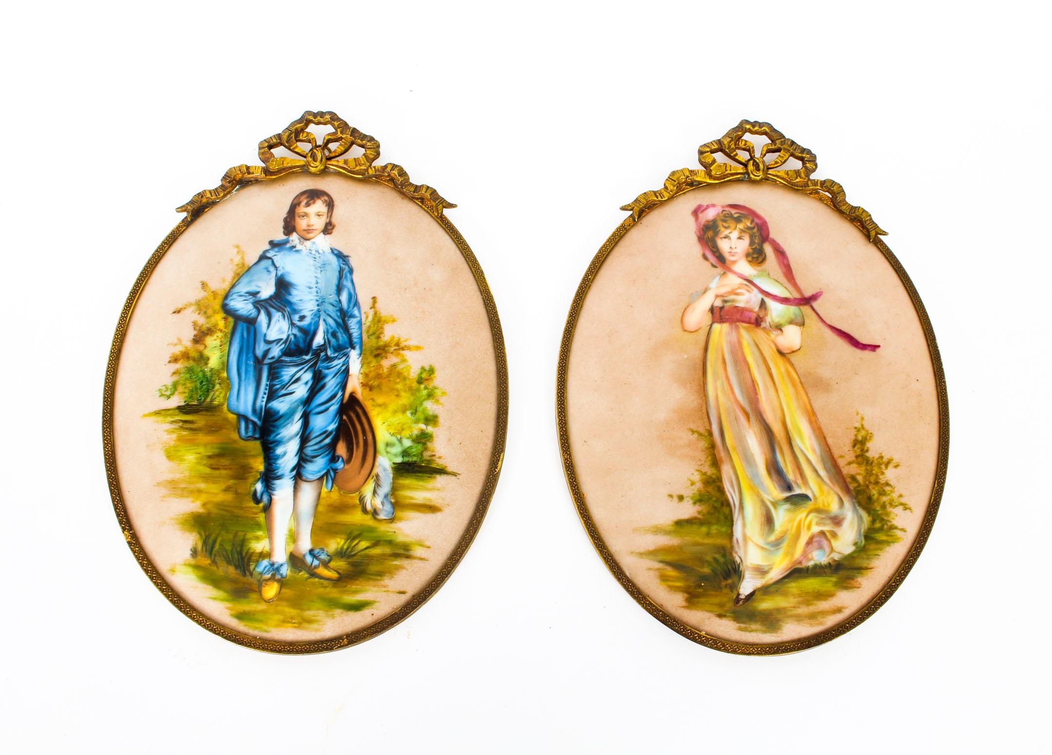 Antique Pair of Porcelain Wall Plaques Ormolu Frames, 19th Century 8