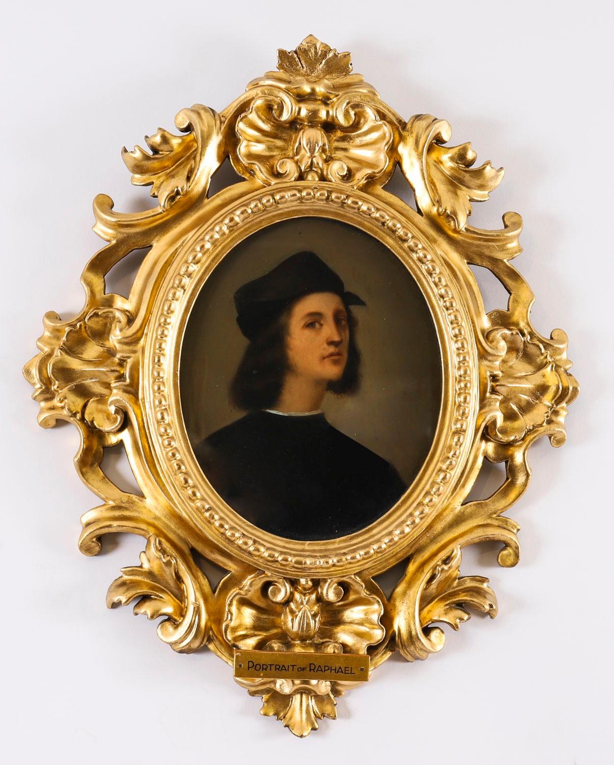Antique Pair  Portraits Raphael &Andrea del Sarto Florentine Frames 19thCentury For Sale 7
