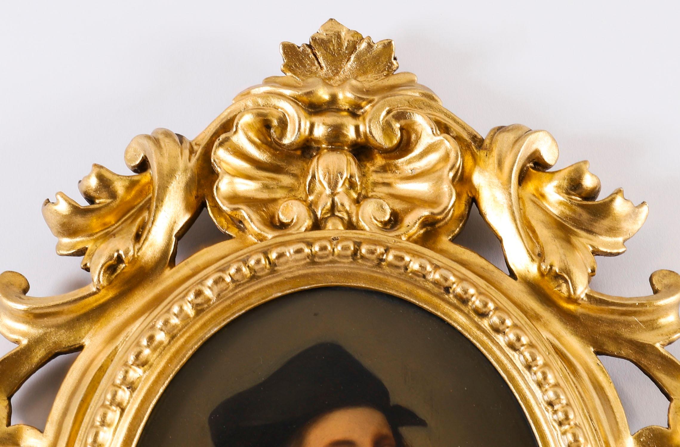 Antique Pair  Portraits Raphael &Andrea del Sarto Florentine Frames 19thCentury For Sale 9