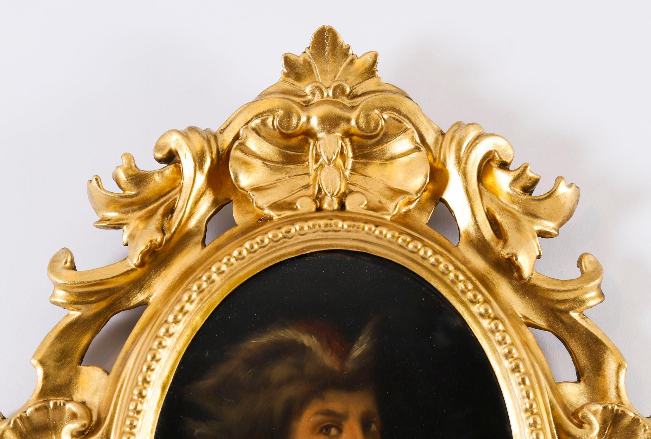 Giltwood Antique Pair  Portraits Raphael &Andrea del Sarto Florentine Frames 19thCentury For Sale