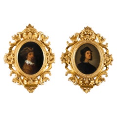 Antique Pair  Portraits Raphael &Andrea del Sarto Florentine Frames 19thCentury