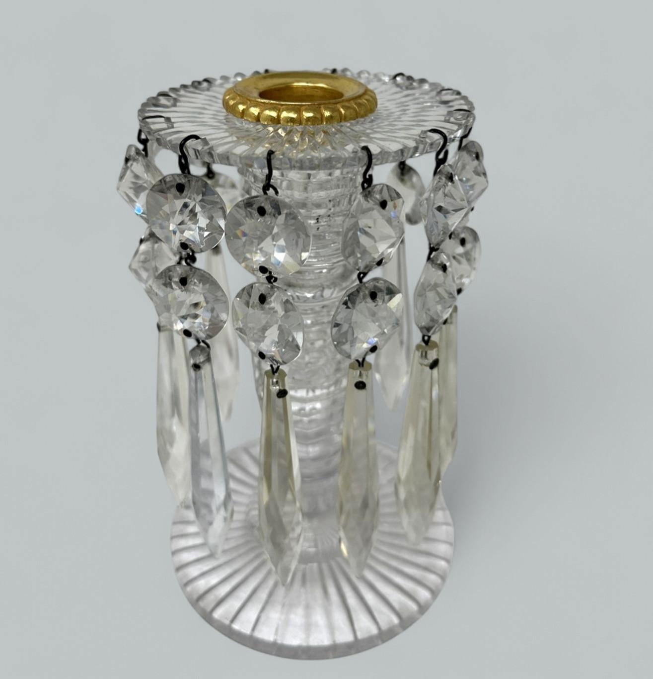Hand-Carved Antique Pair poss Irish Crystal Hand Cut Lead Lustres Vases Candlesticks Ireland For Sale