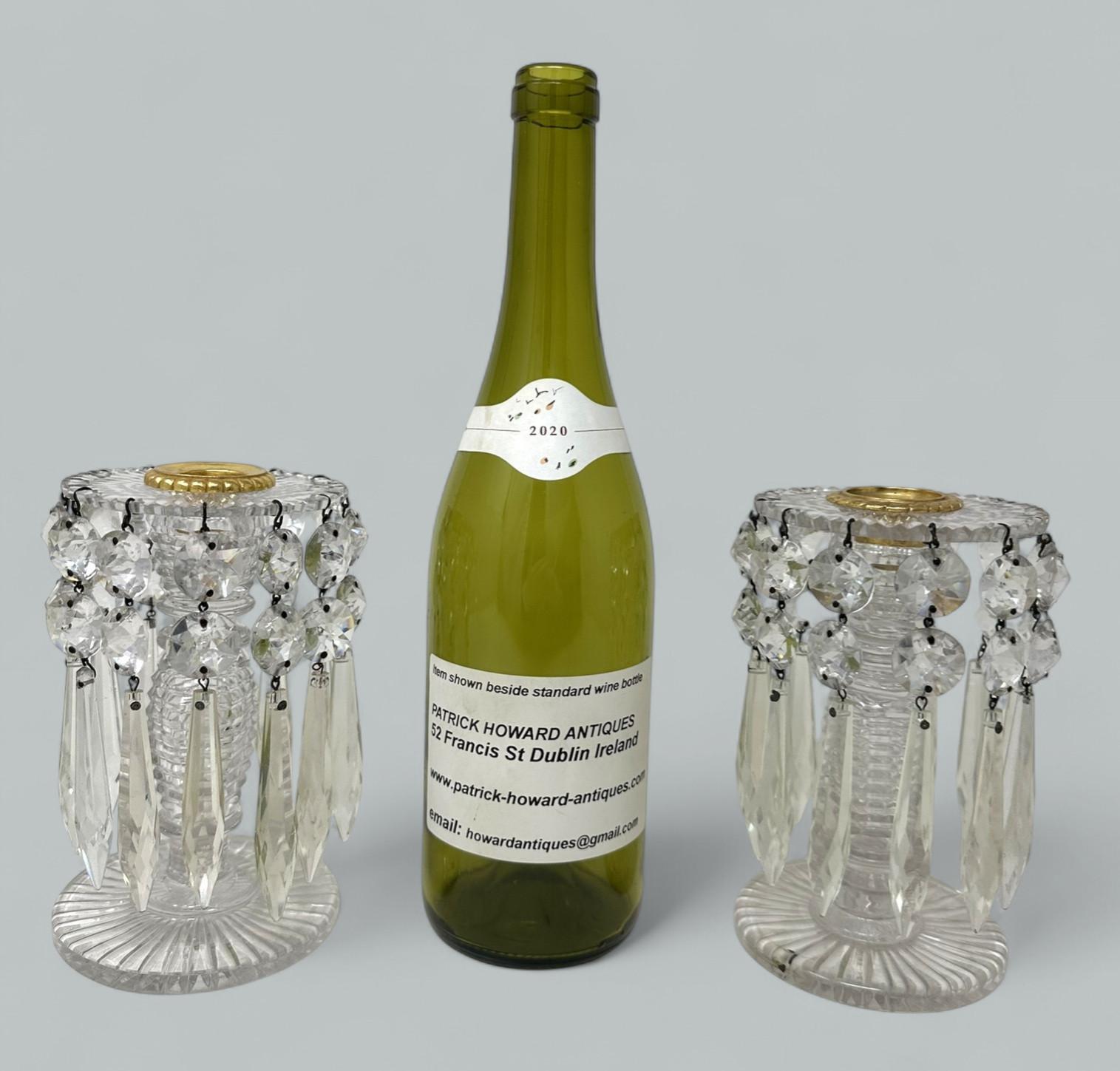 Antique Pair poss Irish Crystal Hand Cut Lead Lustres Vases Candlesticks Ireland For Sale 2