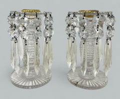 Antiguo Par de Cristal irlandés tallado a mano Lustres de plomo Jarrones Candeleros Irlanda