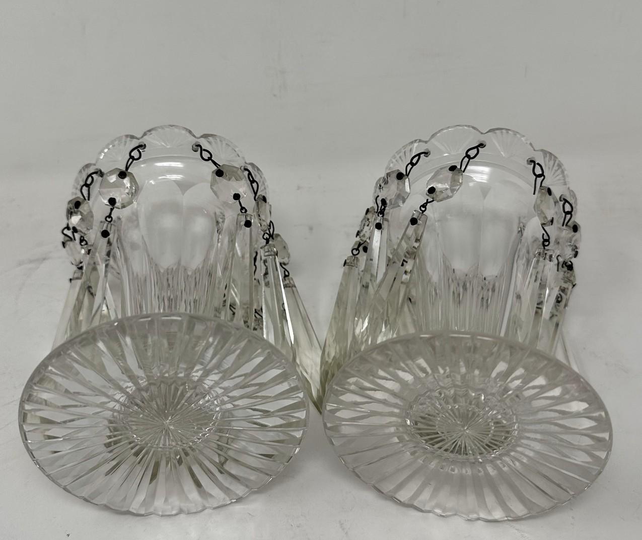 Antique Pair possibly Irish Crystal Hand Cut Full Lead Lustres Vases Ireland 19C For Sale 4