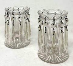 Antique Pair possibly Irish Crystal Hand Cut Full Lead Lustres Vases Ireland 19C