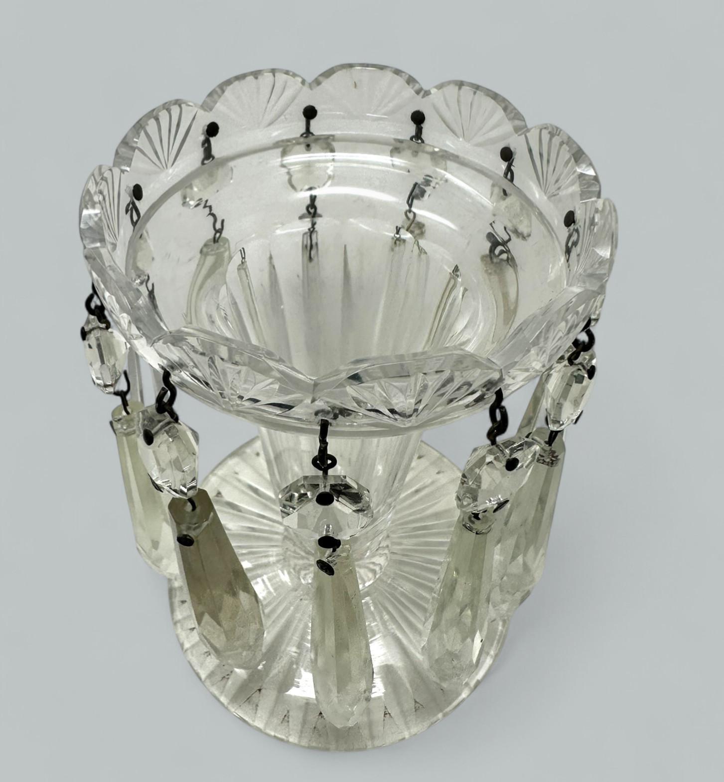 19th Century Antique Pair possibly Irish Crystal Hand Cut Full Lead Lustres Vases Ireland 19C For Sale
