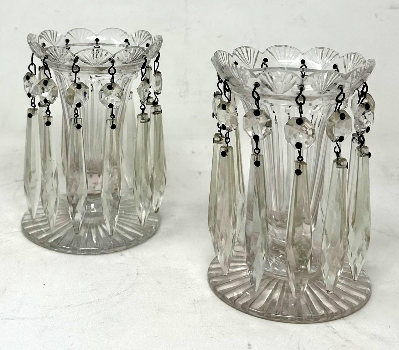 19th Century Antique Pair possibly Irish Crystal Hand Cut Full Lead Lustres Vases Ireland 19C For Sale