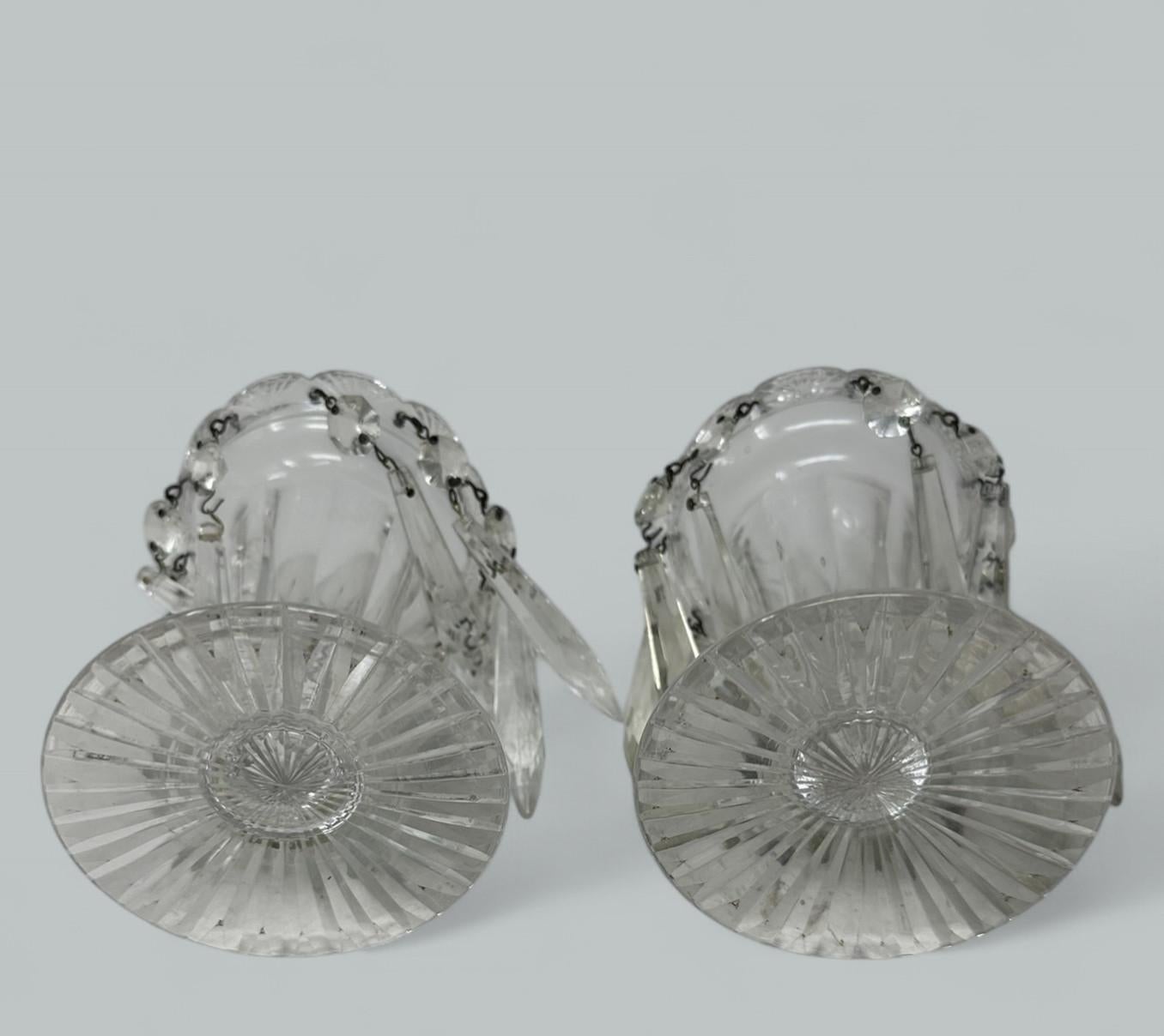 Antique Pair possibly Irish Crystal Hand Cut Full Lead Lustres Vases Ireland 19C For Sale 1