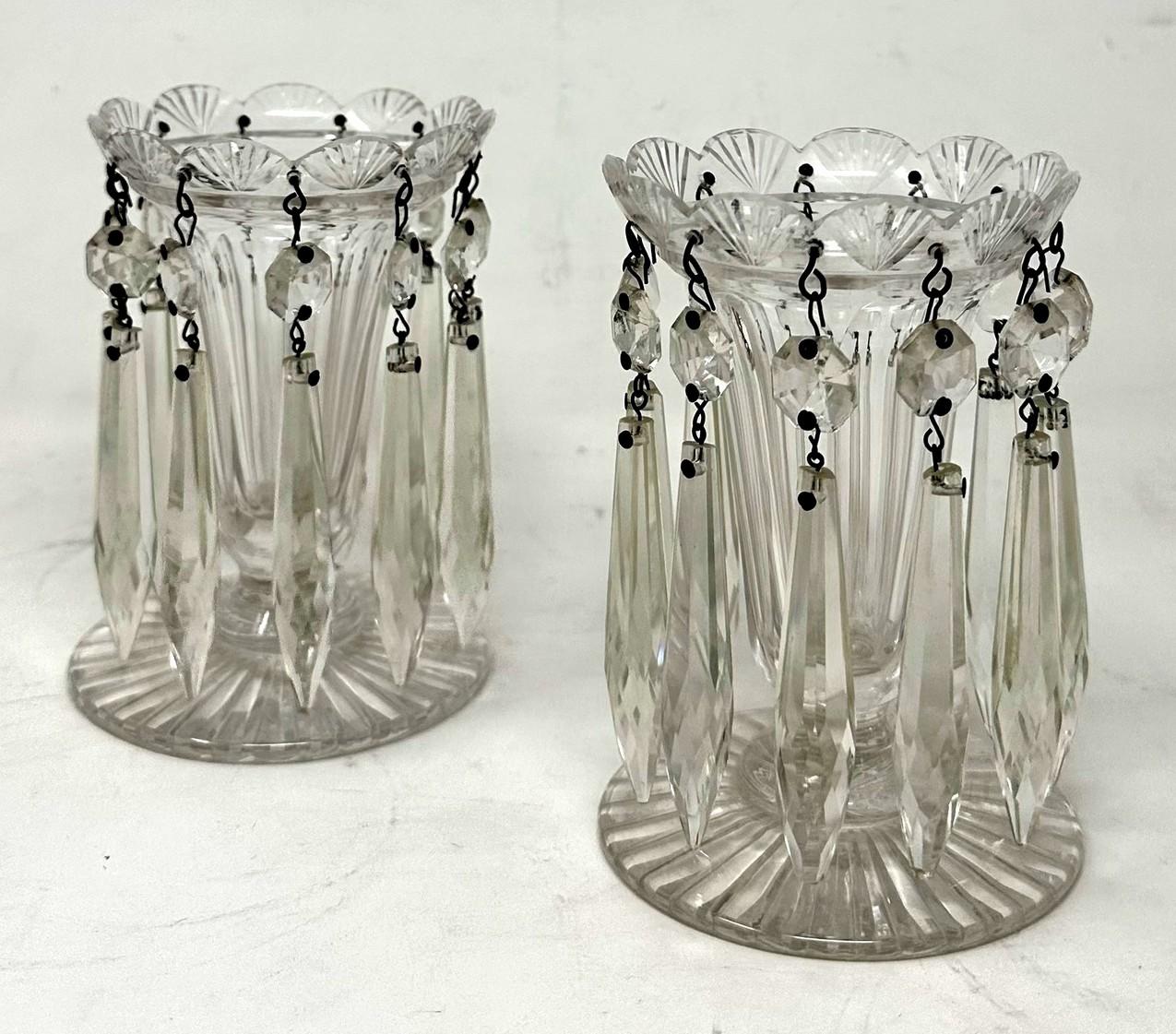 Antique Pair possibly Irish Crystal Hand Cut Full Lead Lustres Vases Ireland 19C For Sale 1