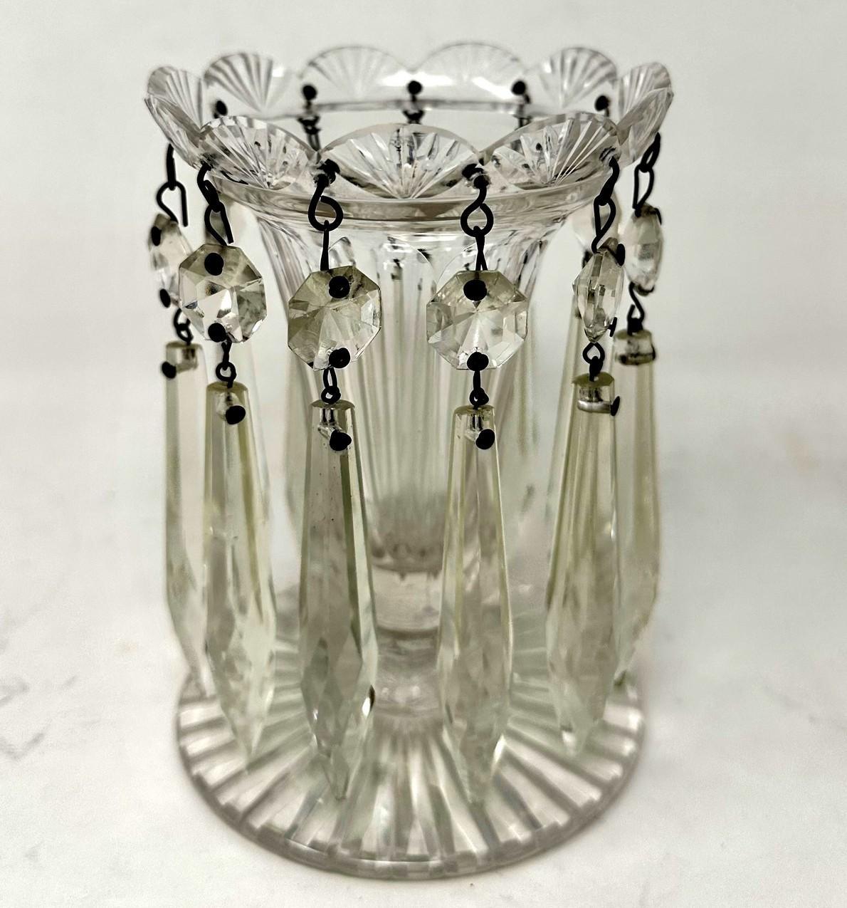 Antique Pair possibly Irish Crystal Hand Cut Full Lead Lustres Vases Ireland 19C For Sale 2