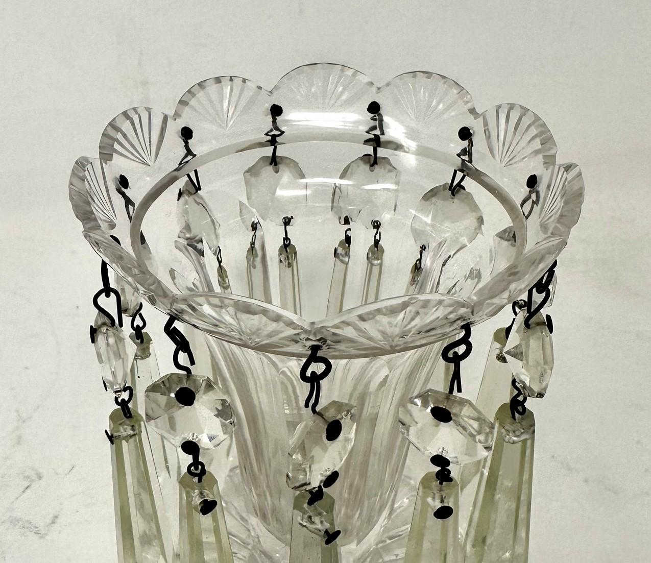 Antique Pair possibly Irish Crystal Hand Cut Full Lead Lustres Vases Ireland 19C For Sale 3