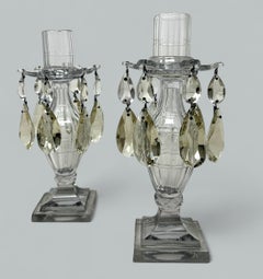 Antique Pair possibly Irish Lead Crystal Hand Cut Lustres Candlesticks Ireland