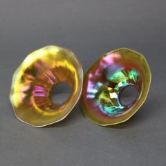 Antique Pair of Quezal School Pulled Feather Art Glass Shades, 20th Century