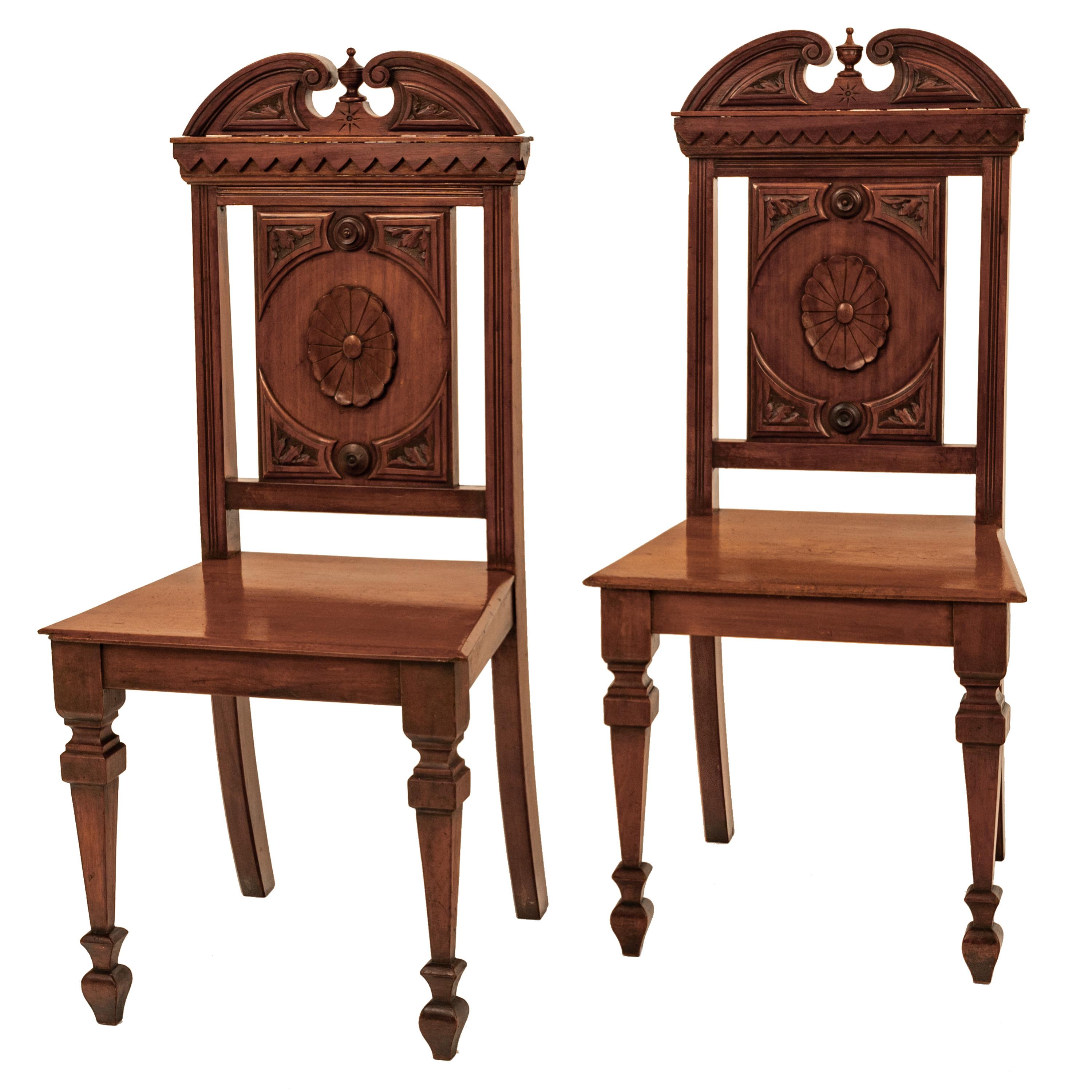 Neoclassical Antique Pair Regency George IV Neo-Classical Architectural Mahogany Hall Chairs For Sale
