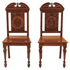 Antique Pair Regency George IV Neo-Classical Architectural Mahogany Hall Chairs