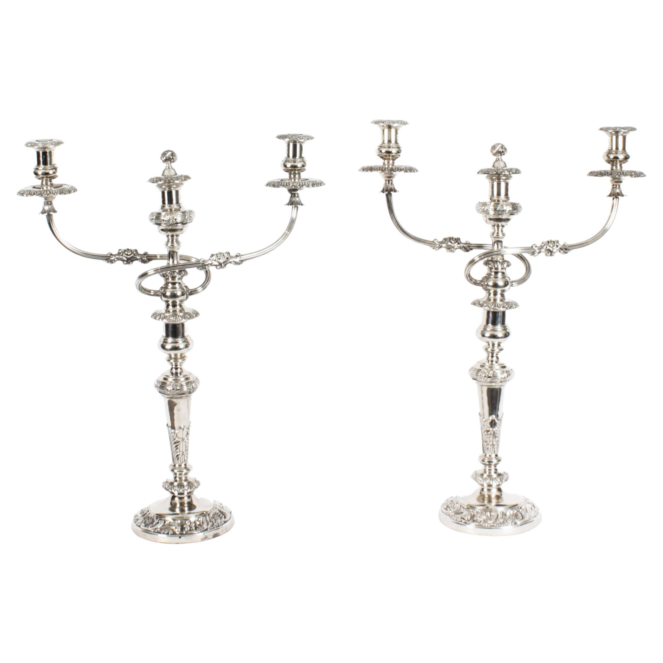 Antique Pair Regency Old Sheffield Plate Candelabra, 19th Century