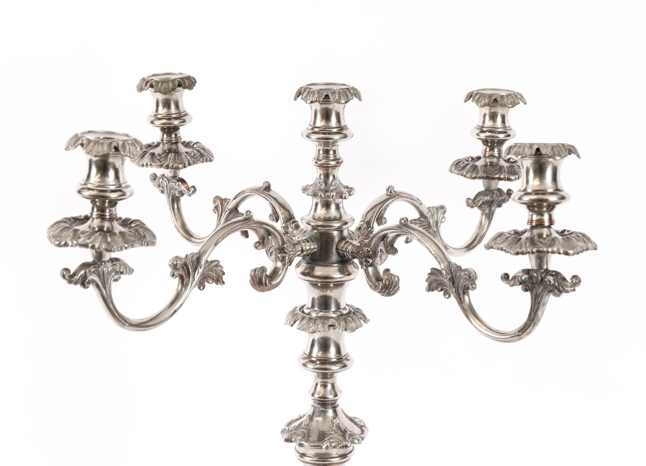 Argento Coppia di candelabri antichi Regency Old Sheffield C1820 XIX secolo in vendita