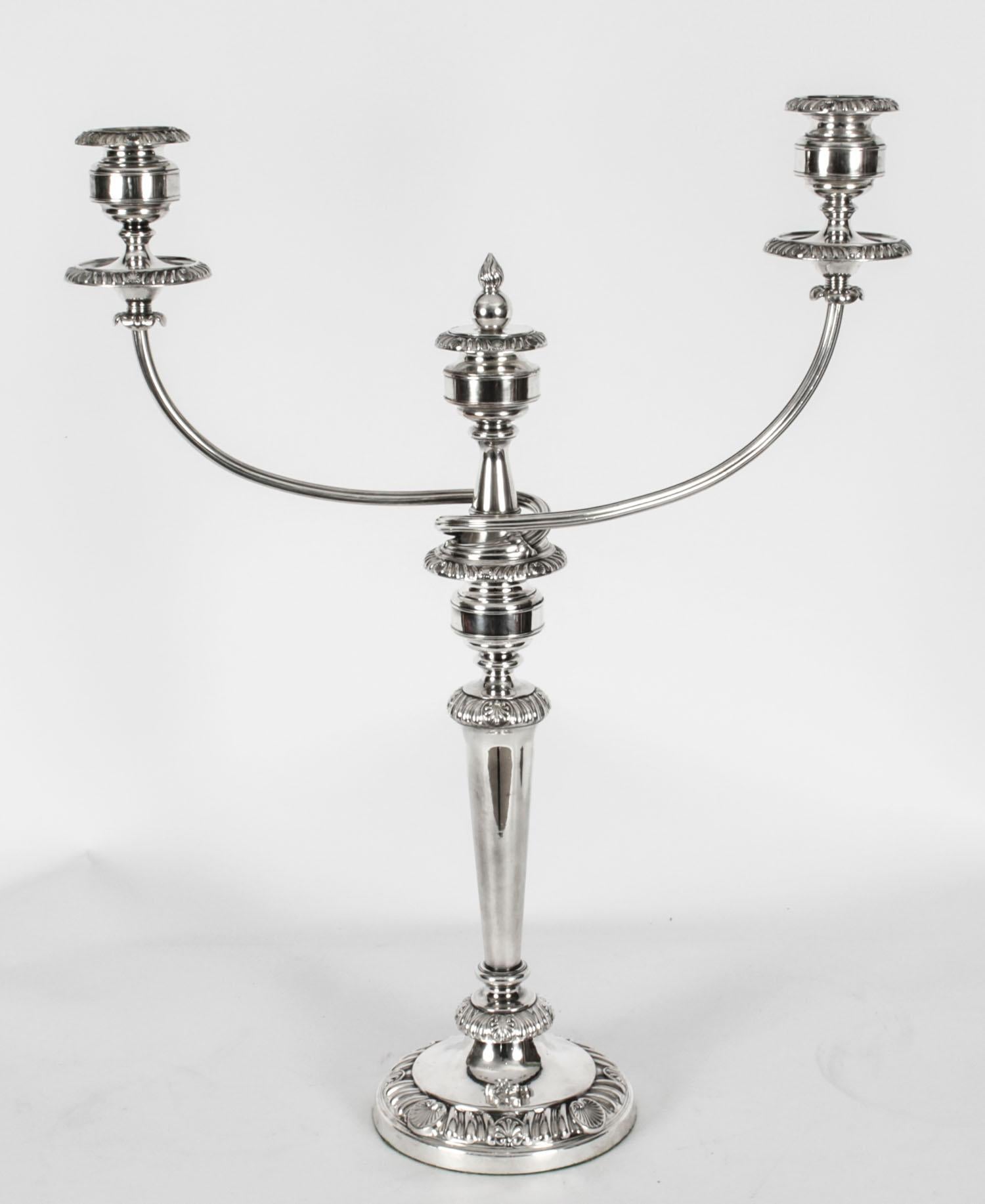 English Antique Pair Regency Old Sheffield Silver Plate Candelabra C1820, 19th C