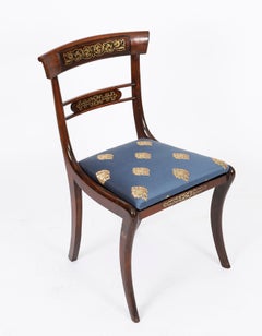 Antique Pair Regency Period Brass Inlaid Bar Back Chairs 19th C C1820