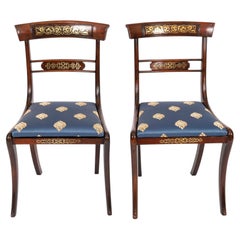 Antique Pair Regency Period Brass Inlaid Bar Back Chairs 19th C C1820