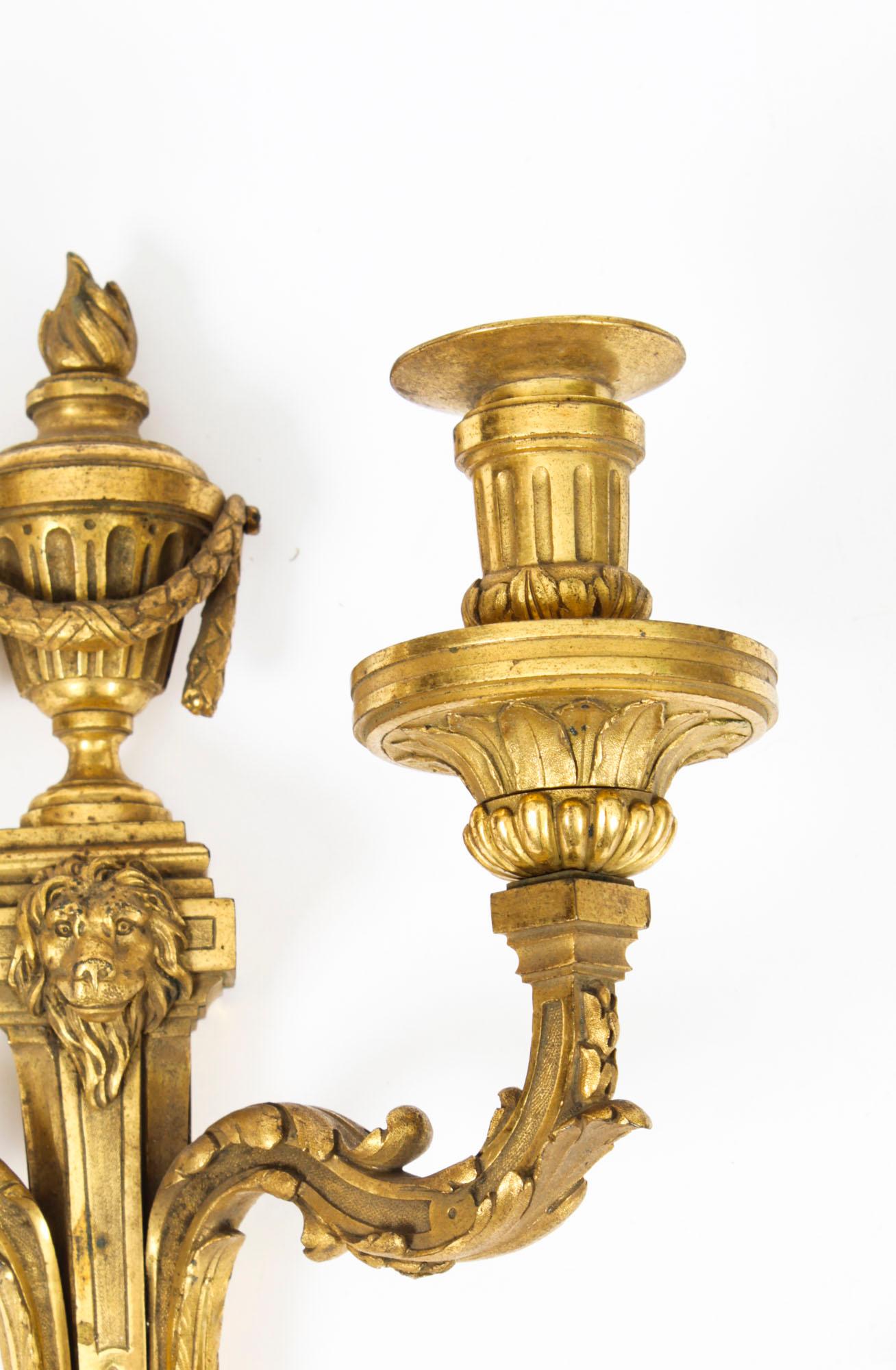 Antique Pair Regency Revival Ormolu Wall Lights Appliques Mid 19th Century For Sale 6