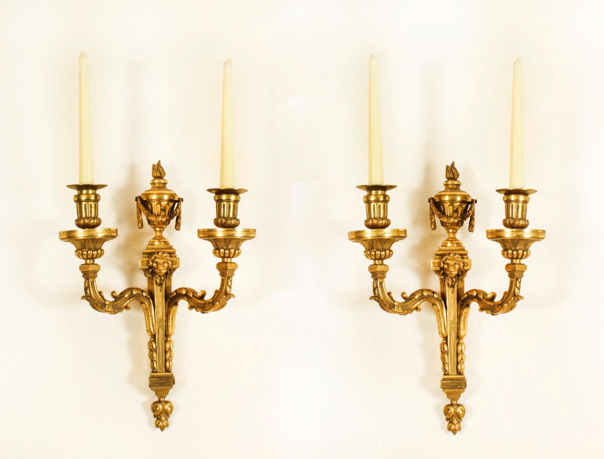 Antique Pair Regency Revival Ormolu Wall Lights Appliques Mid 19th Century For Sale 9