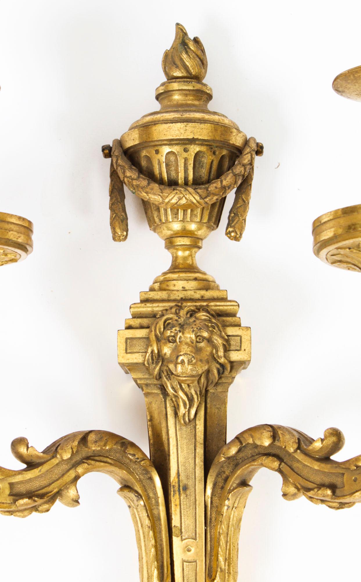 Antique Pair Regency Revival Ormolu Wall Lights Appliques Mid 19th Century For Sale 1