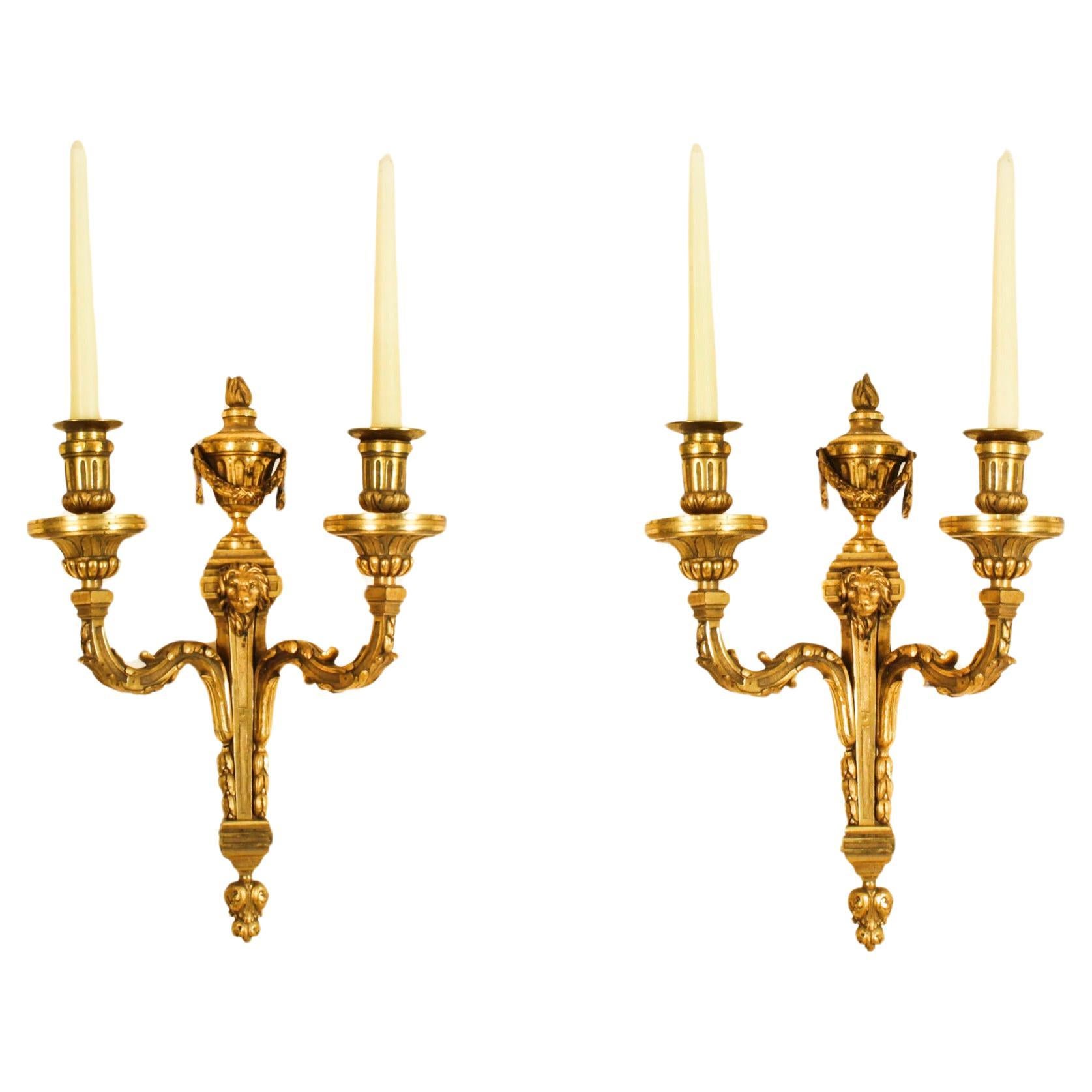 Antique Pair Regency Revival Ormolu Wall Lights Appliques Mid 19th Century For Sale
