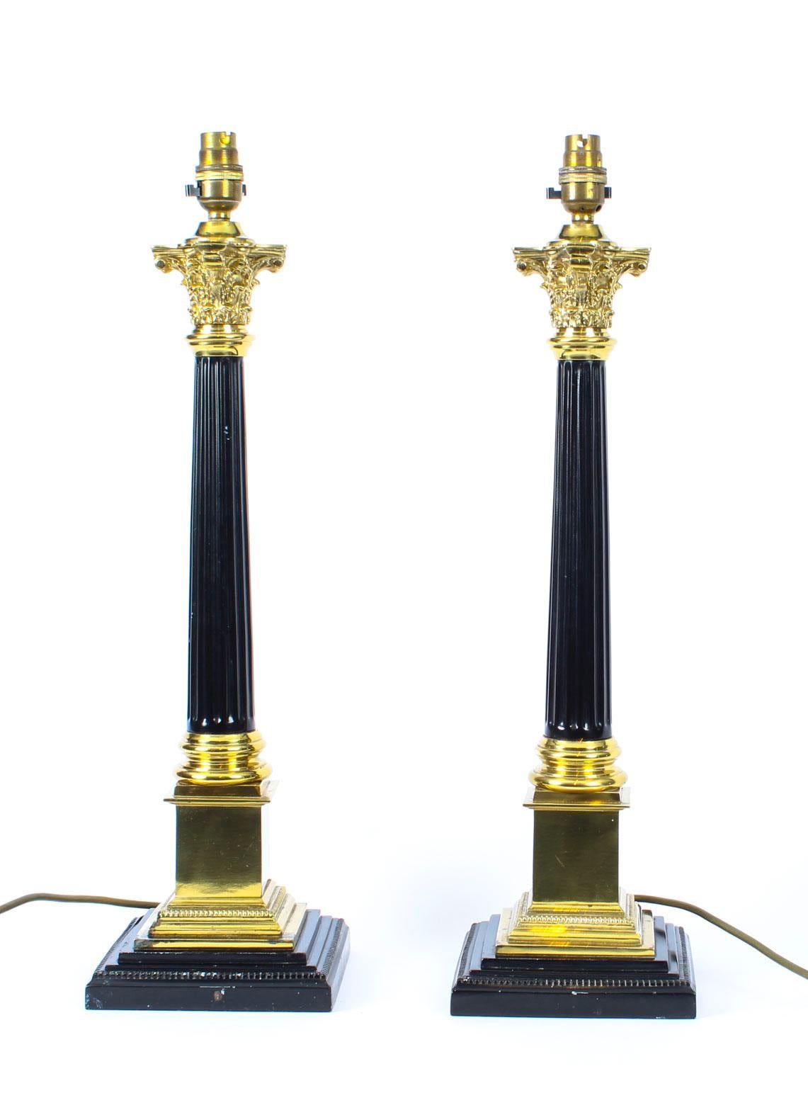 Antique Pair of Regency Style Corinthian Column Table Lamps Late 19th Century 6