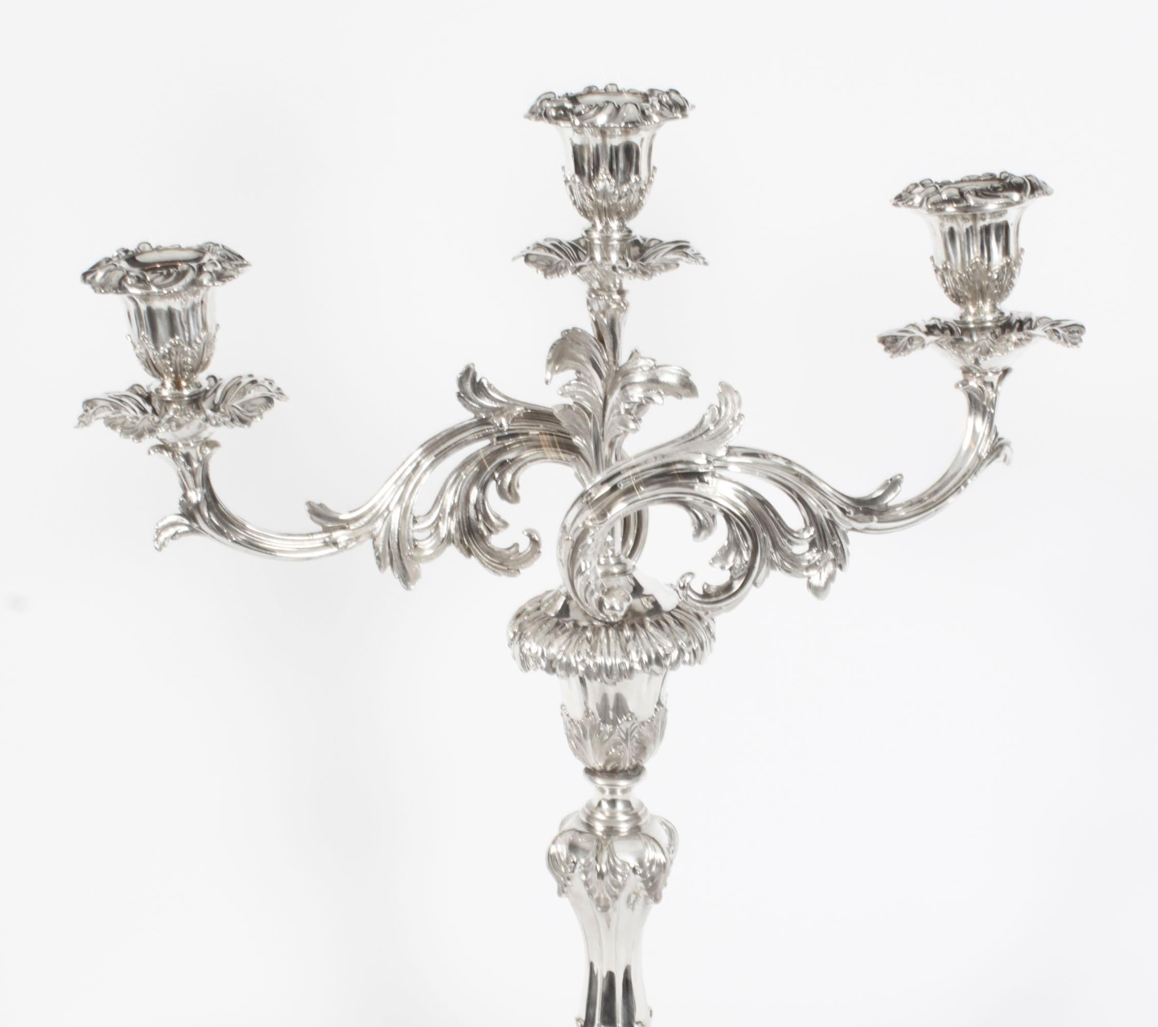 Antique Pair Regency Three Light Candelabra Creswick & Co, 19th Century 11