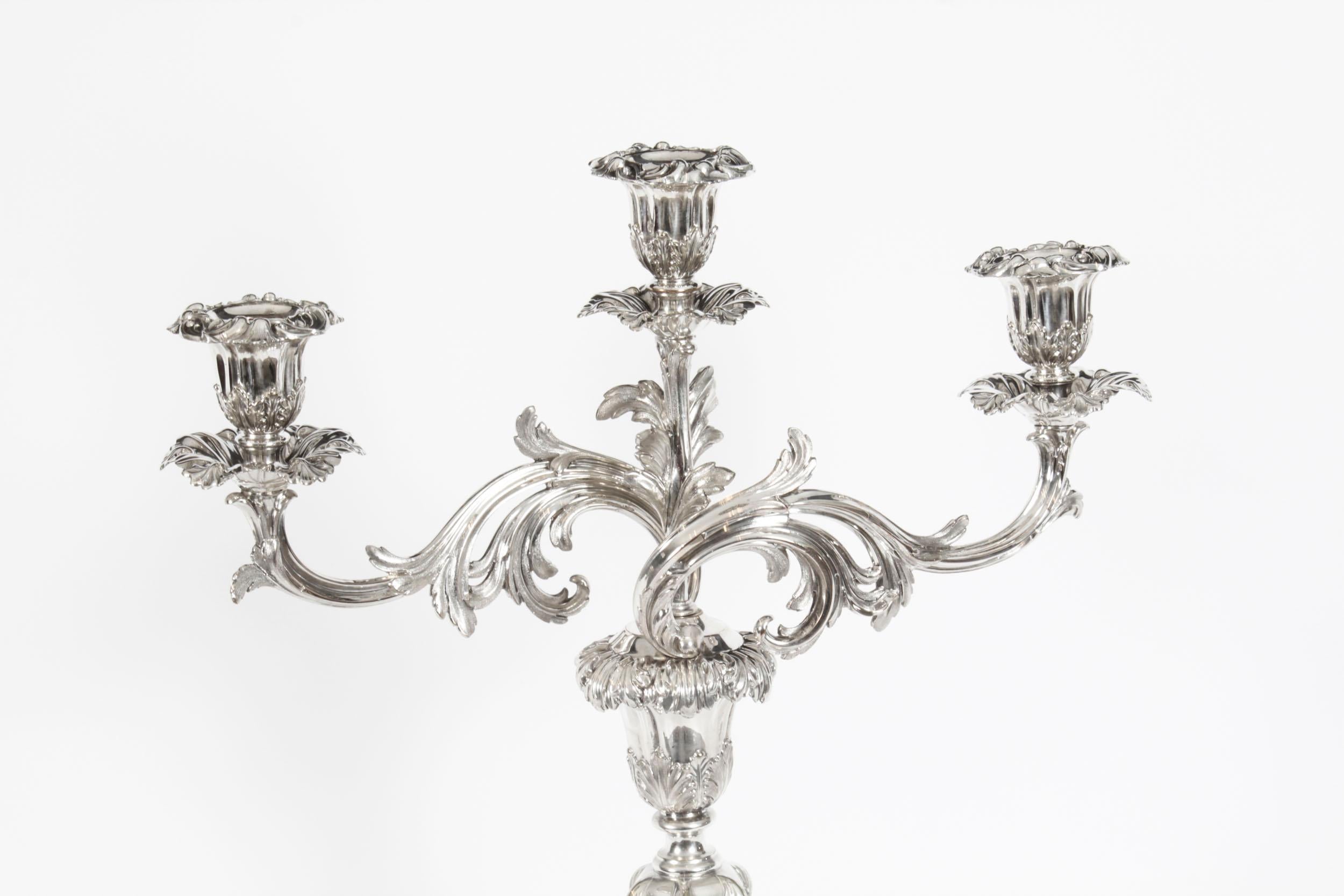 Antique Pair Regency Three Light Candelabra Creswick & Co, 19th Century In Good Condition In London, GB