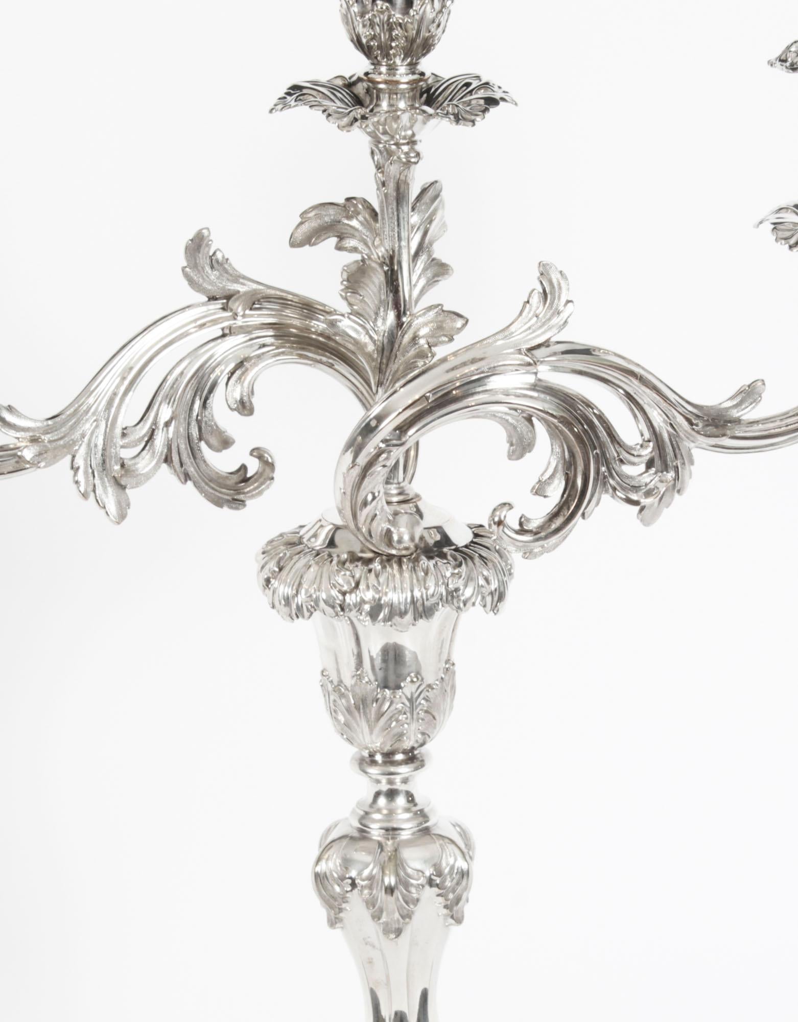 Early 19th Century Antique Pair Regency Three Light Candelabra Creswick & Co, 19th Century