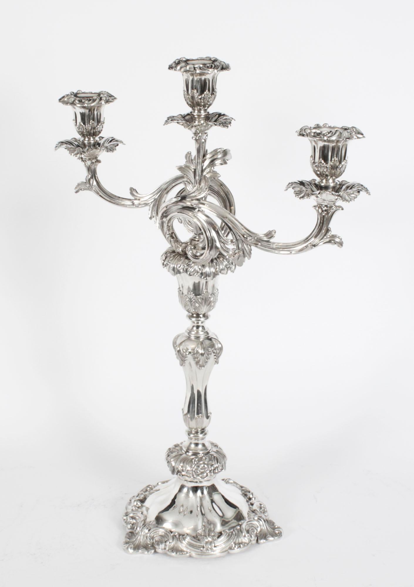 Antique Pair Regency Three Light Candelabra Creswick & Co, 19th Century 2