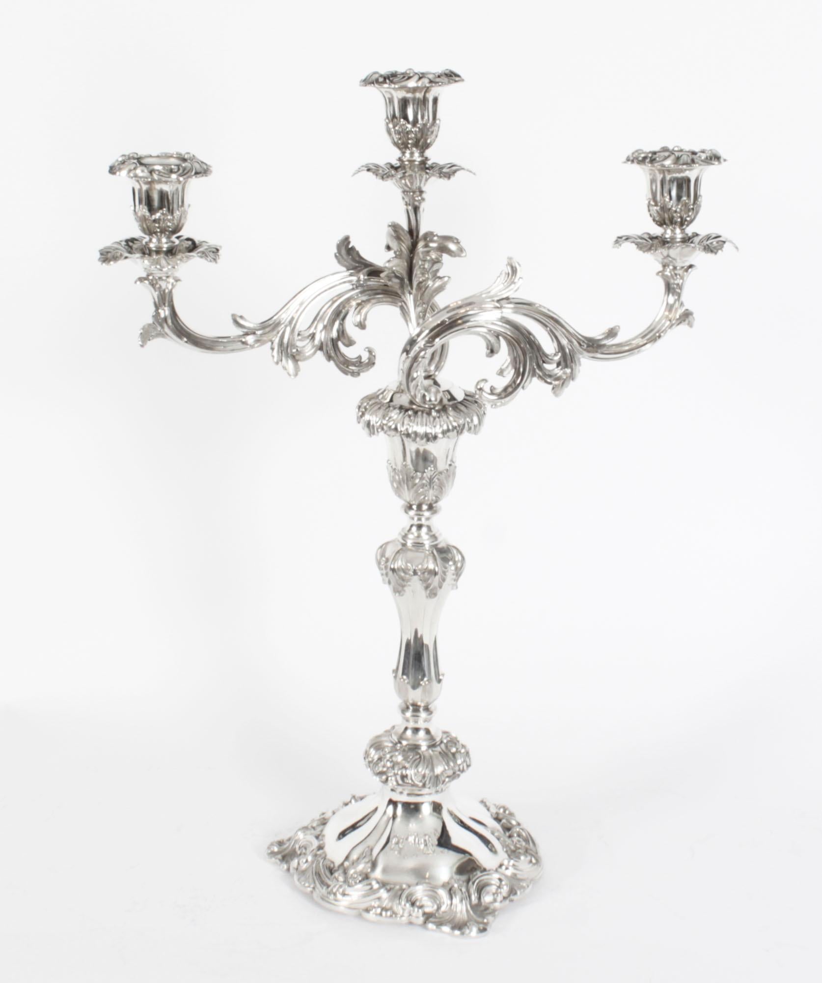 Antique Pair Regency Three Light Candelabra Creswick & Co, 19th Century 3