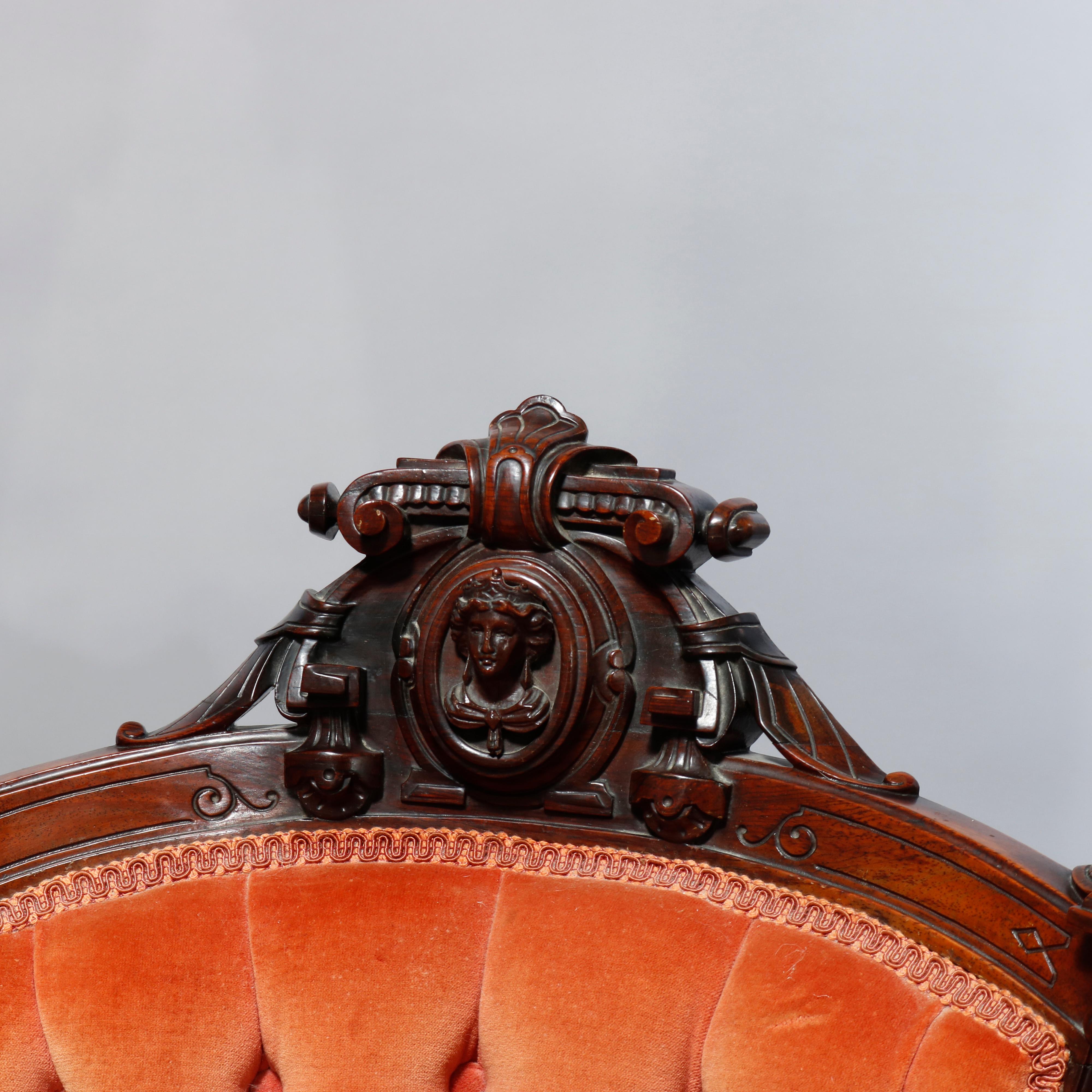 Antique Pair Renaissance Revival Jelliff Carved Rosewood Figural Boudoir Chairs 1