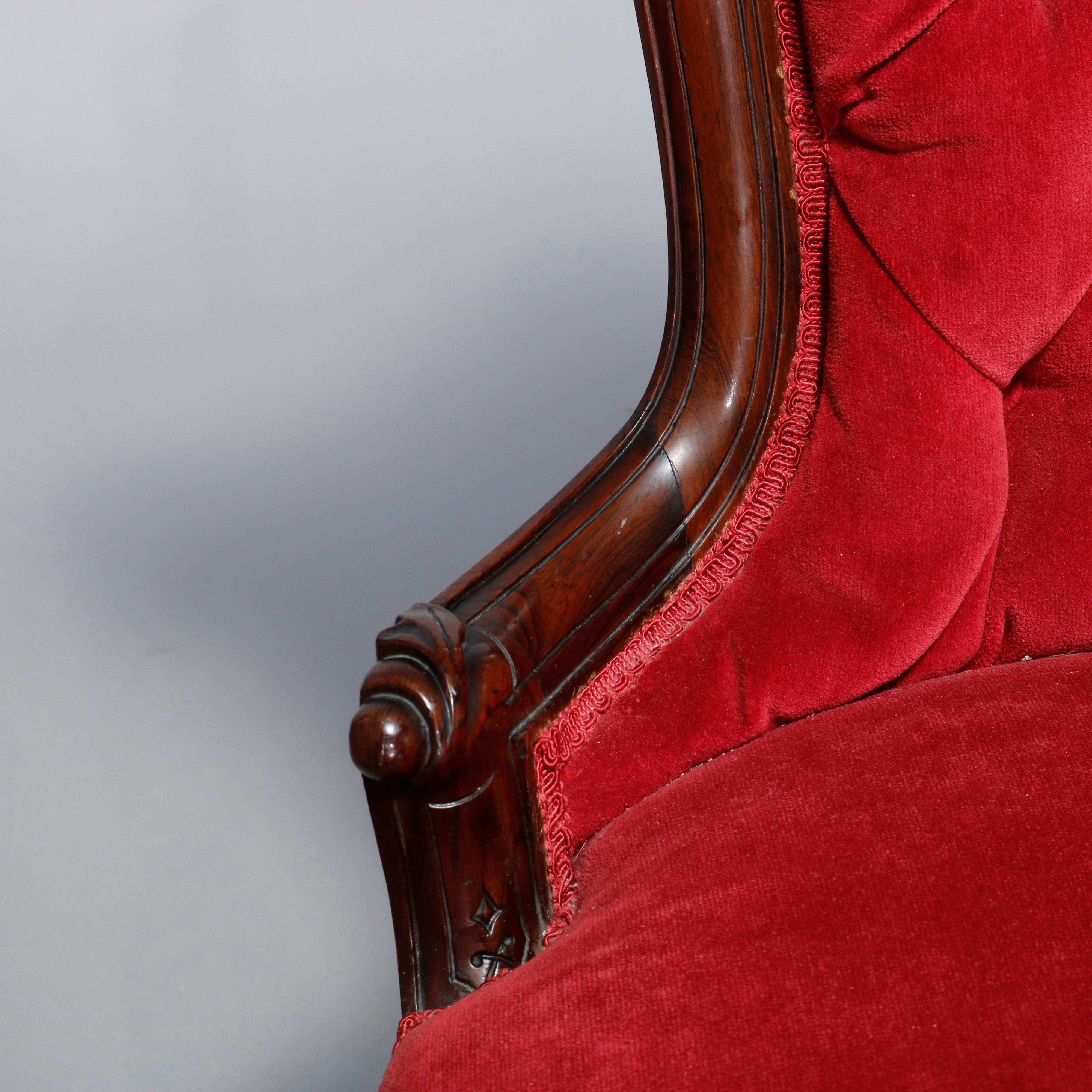 Antique Pair Renaissance Revival Jelliff Carved Rosewood Figural Boudoir Chairs 7