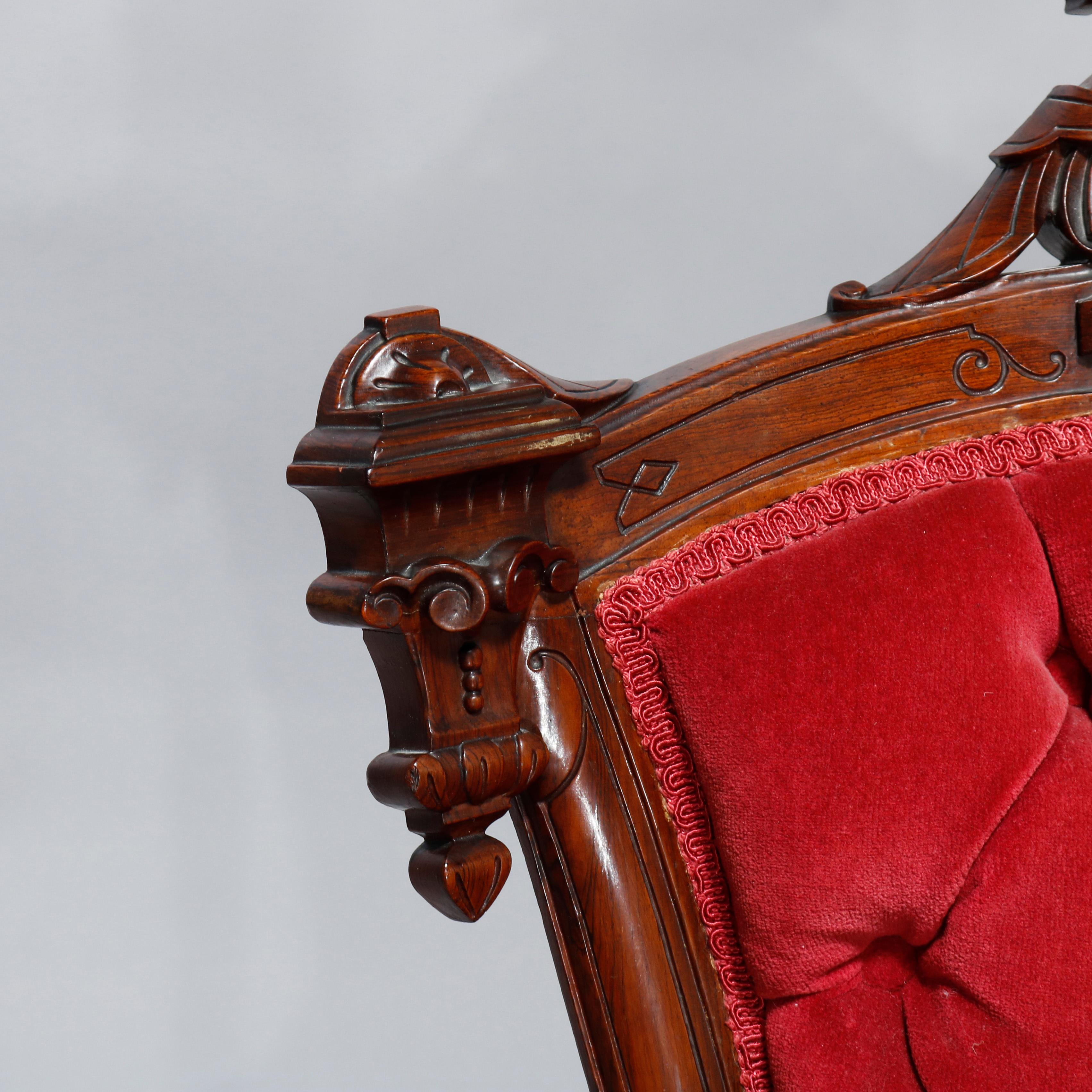 Antique Pair Renaissance Revival Jelliff Carved Rosewood Figural Boudoir Chairs 8