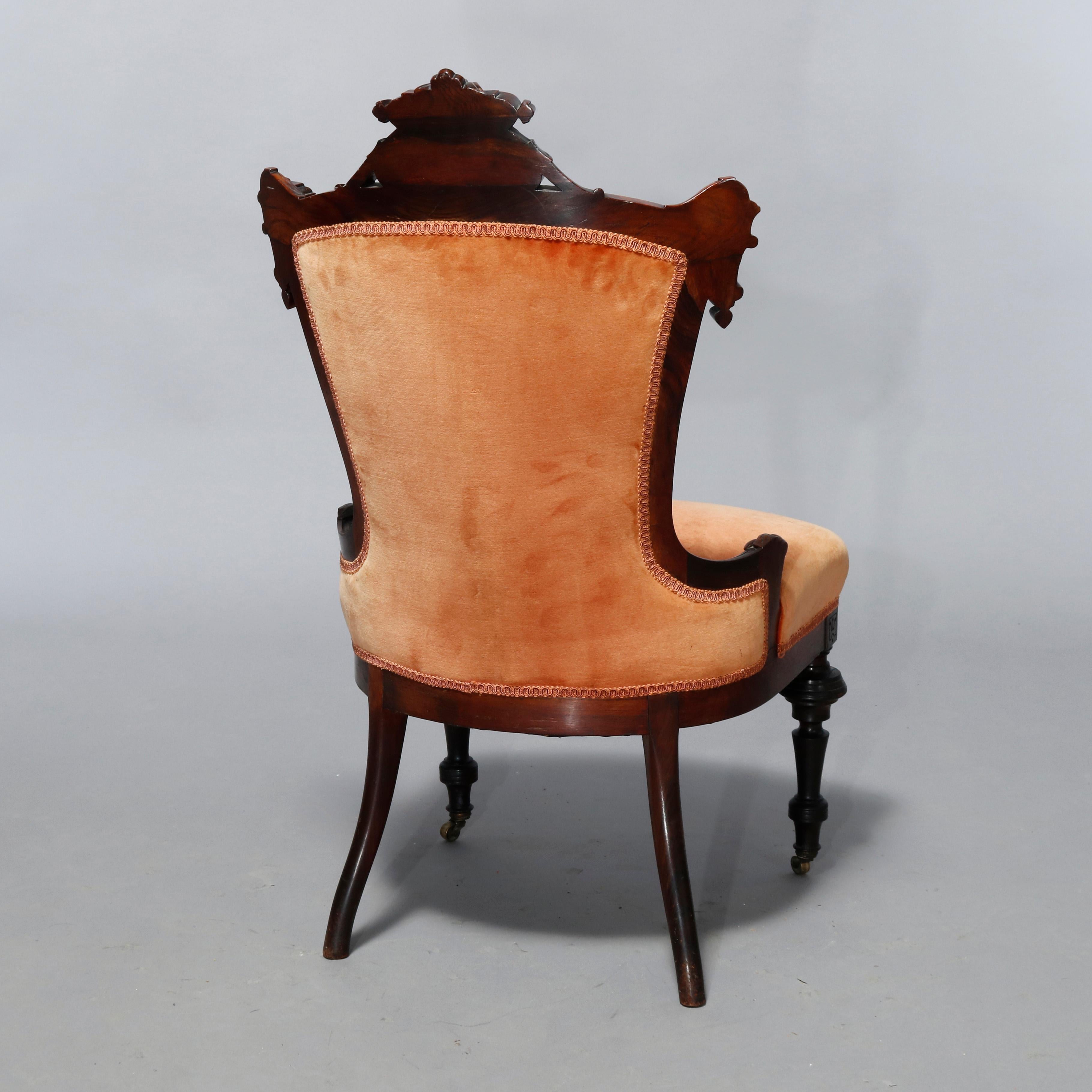 Antique Pair Renaissance Revival Jelliff Carved Rosewood Figural Boudoir Chairs In Good Condition In Big Flats, NY