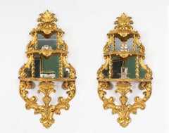 Antique Pair Rococo Giltwood Mirrored Wall Brackets 19th Century