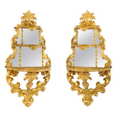 Antique Pair Rococo Giltwood Mirrored Wall Brackets 19th Century