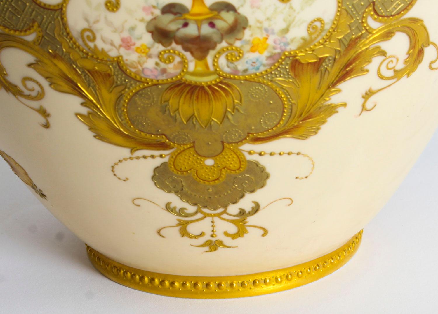 Antique Pair of Royal Crown Derby Blushed Porcelain Vases, 19th Century 7