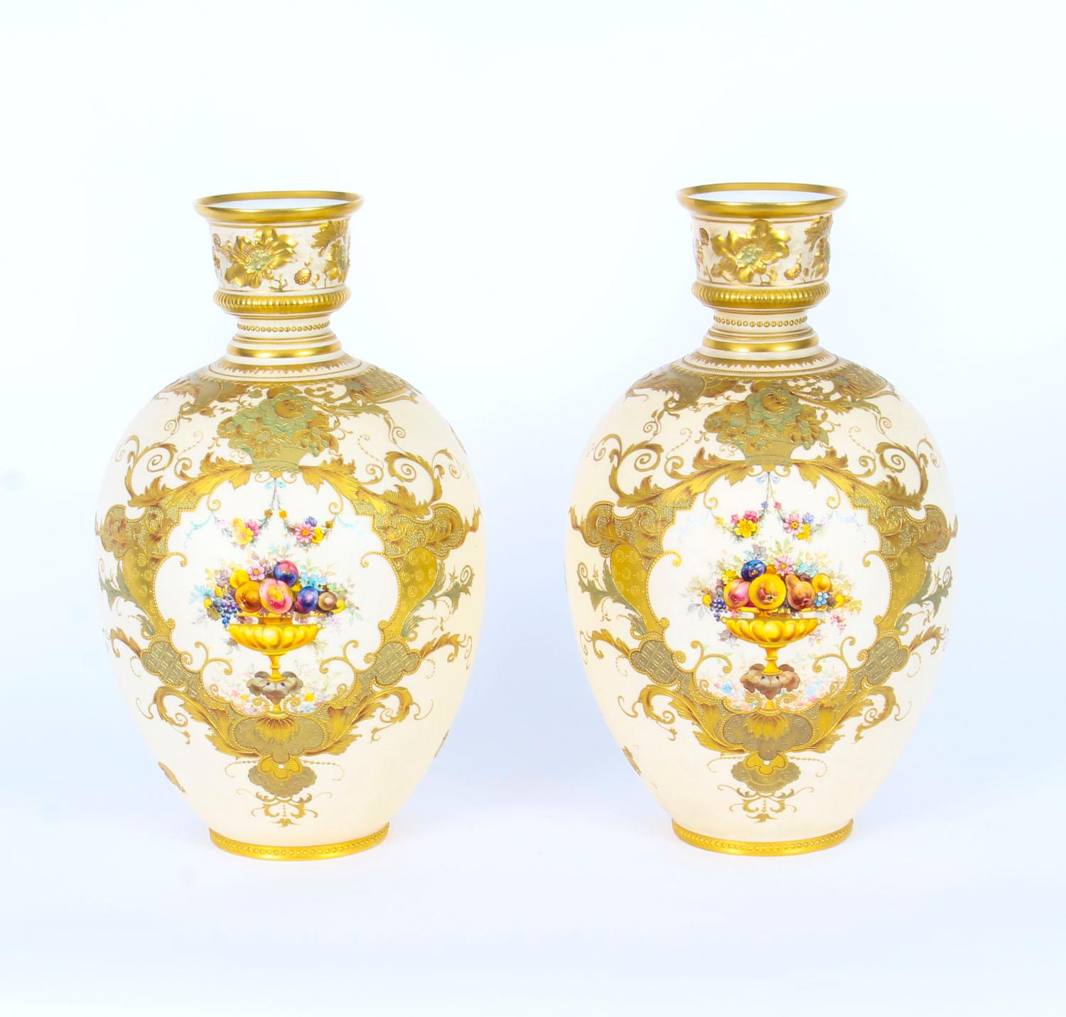 Antique Pair of Royal Crown Derby Blushed Porcelain Vases, 19th Century 13