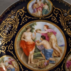Antique Pair Royal Vienna Figural Hand Painted & Gilt Porcelain Chargers C1890