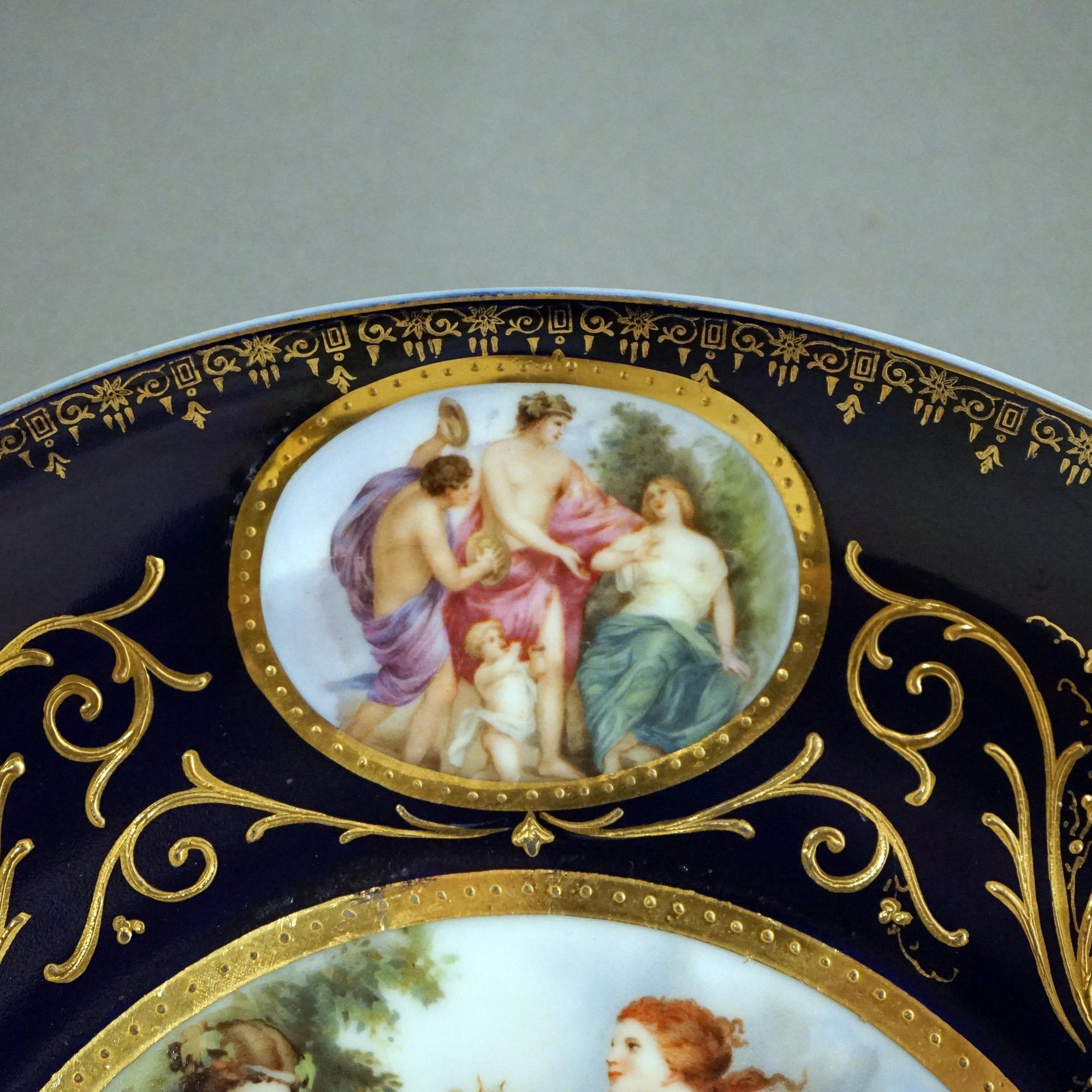 19th Century Antique Pair Royal Vienna Figural Hand Painted & Gilt Porcelain Chargers C1890