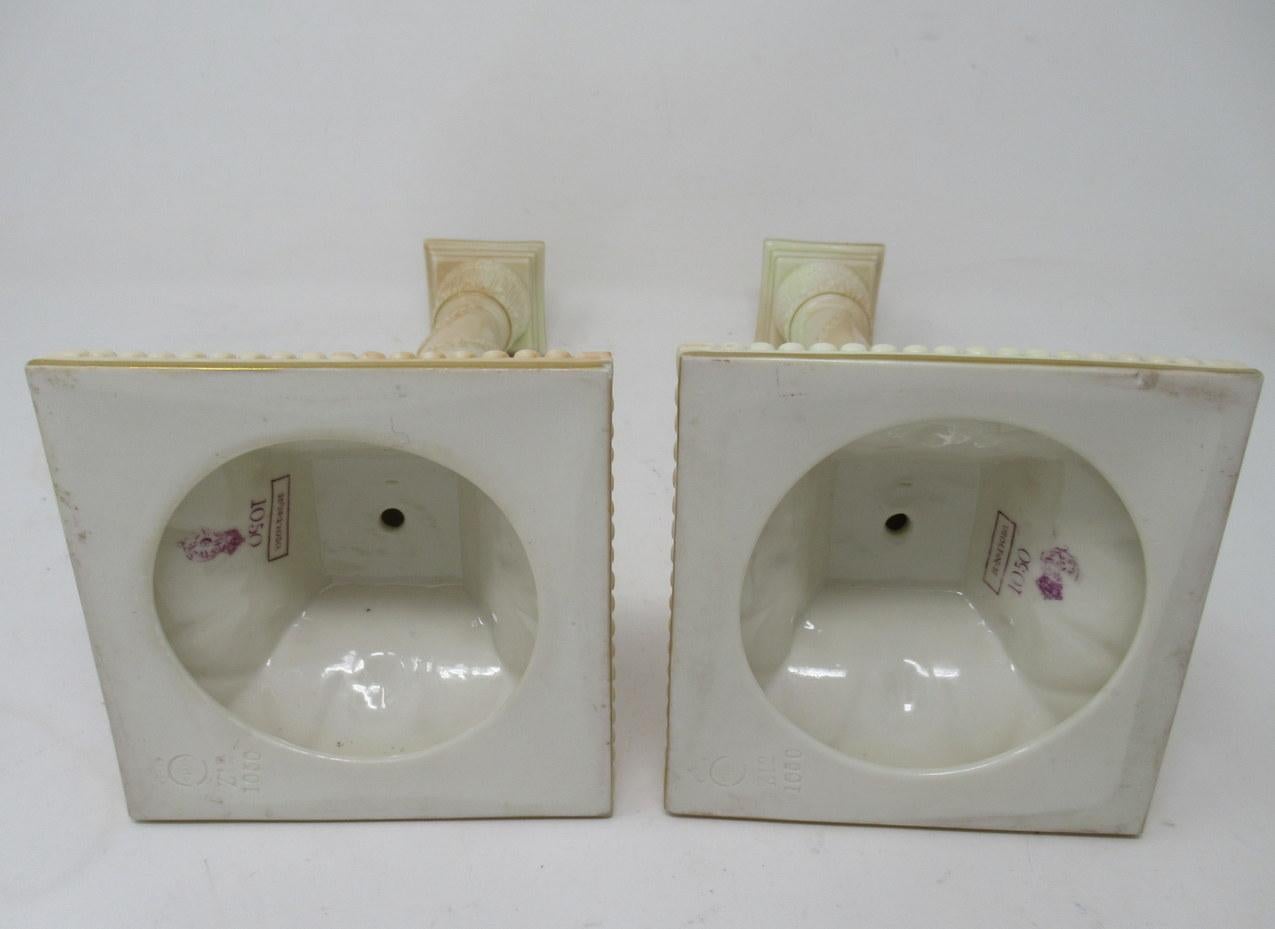 Antique Pair Royal Worcester Gilt Blush English Porcelain Corinthian Candlestick 3