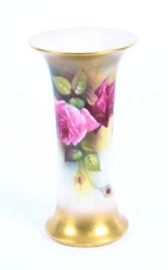 Antique Pair of Royal Worcester Porcelain Trumpet Vases 1916 in Date