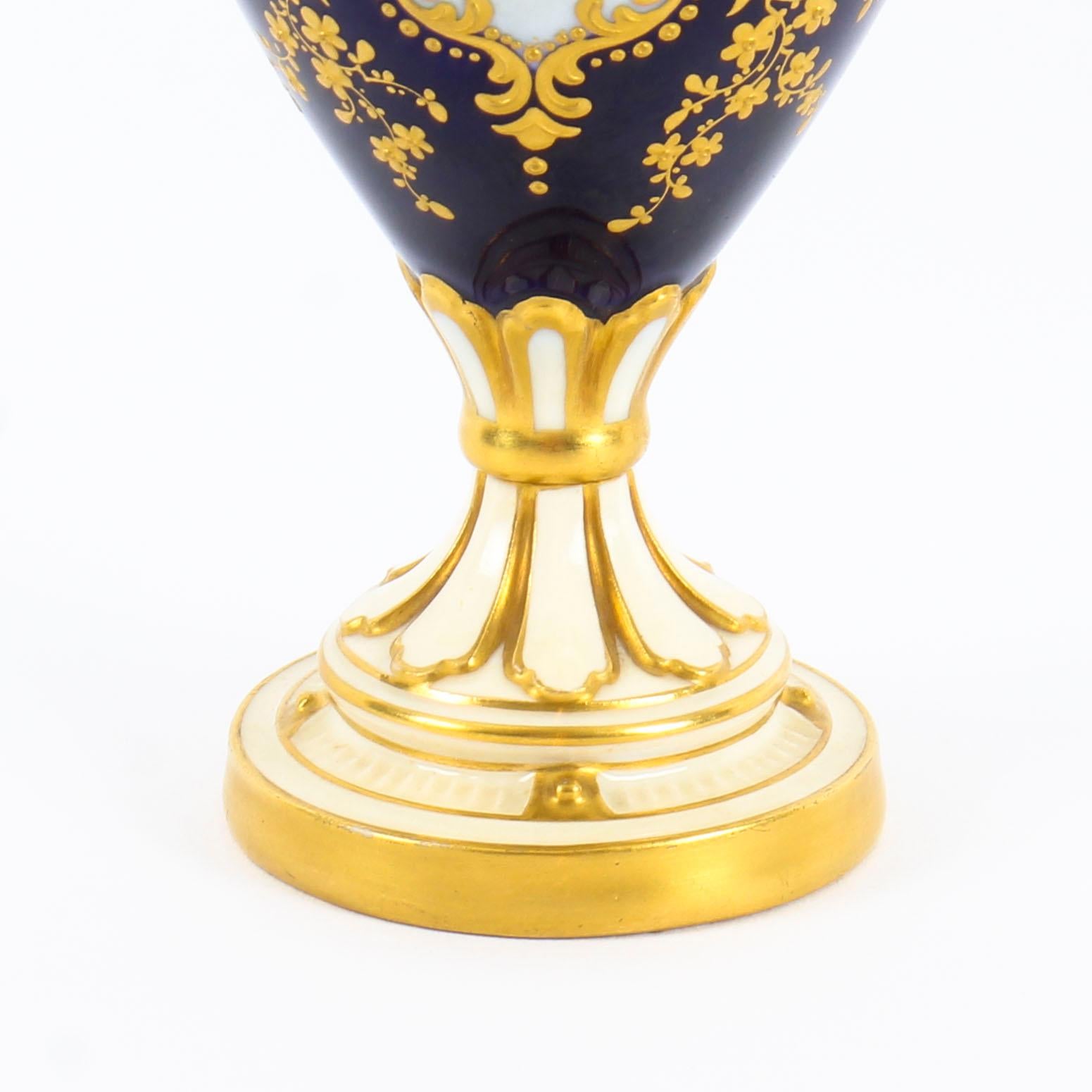 Antique Pair of Royal Worcester Porcelain Two Handled Pedestal Ovoid Vases 1903 5