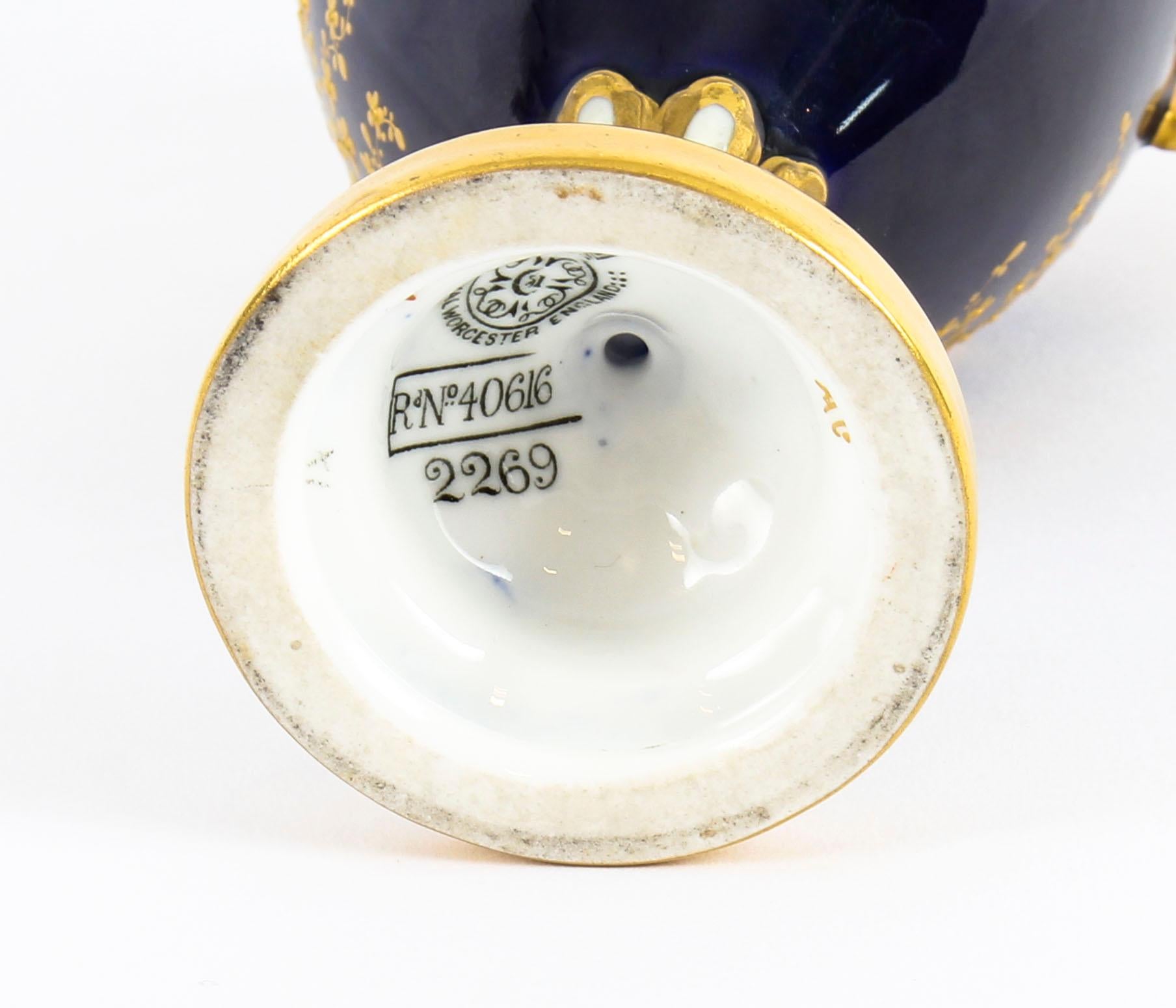 Antique Pair of Royal Worcester Porcelain Two Handled Pedestal Ovoid Vases 1903 7